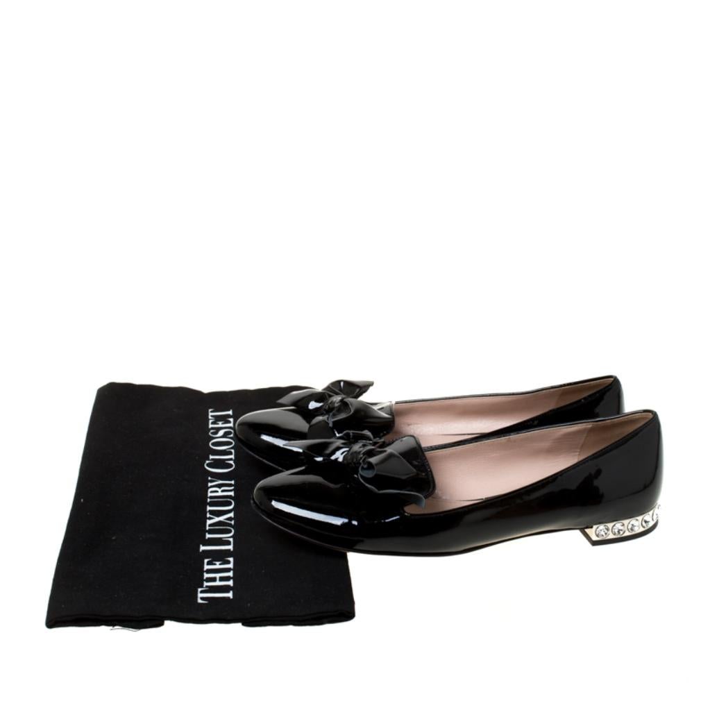 Miu Miu Black Patent Leather Studded Bow Ballet Flats Size 37.5 1