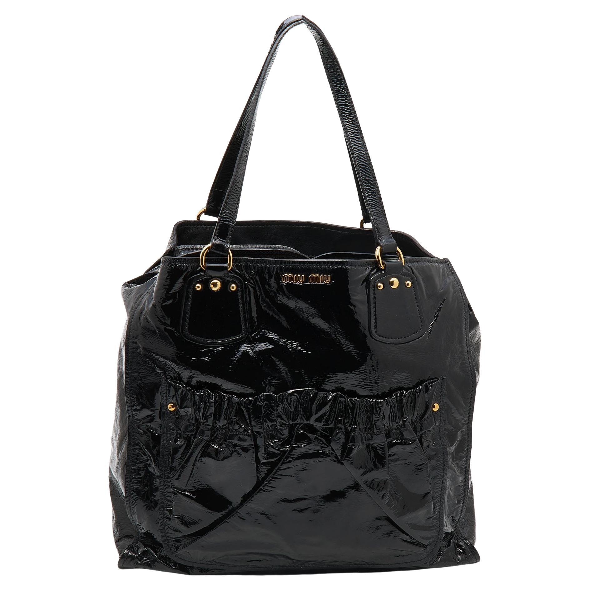 Miu Miu Black Patent Leather Gathered Tote at 1stDibs