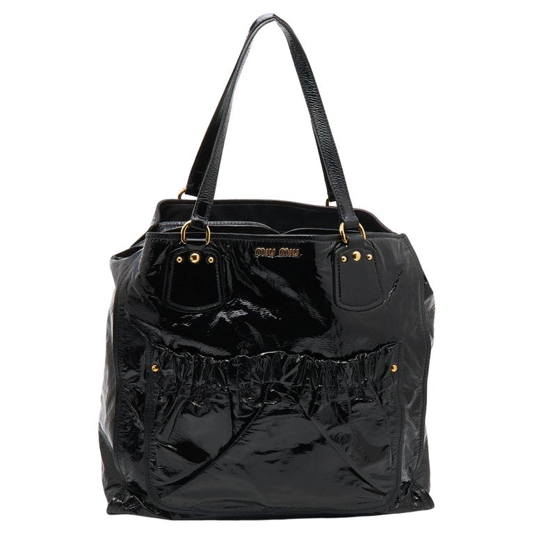 Miu Miu Black Patent Leather Tote For Sale at 1stDibs