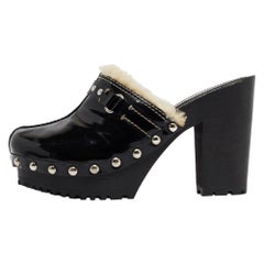 Miu Miu Black Patent Leather Wooden Platform Mules Size 38.5