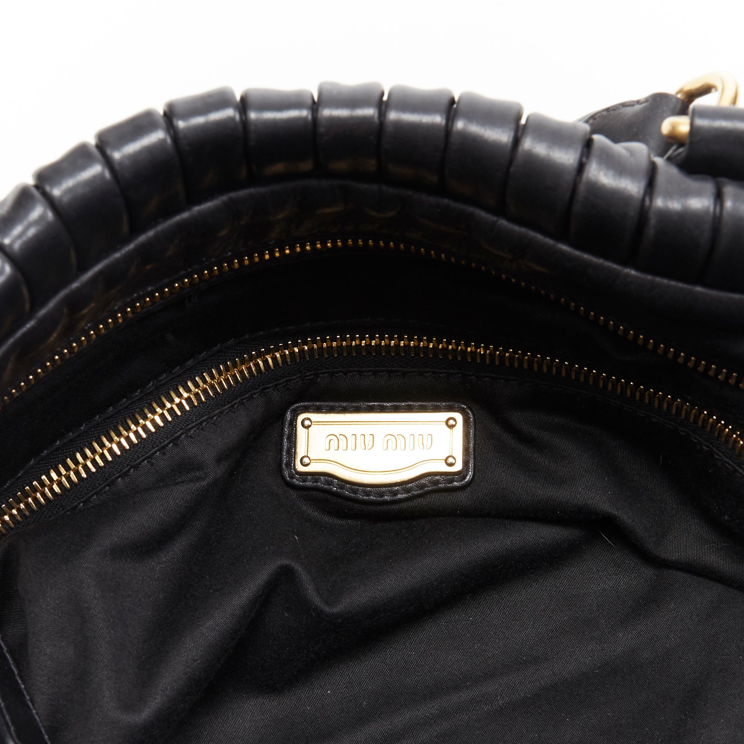 MIU MIU black pleated leather gold studded handle top zip shoulder strap bag 6