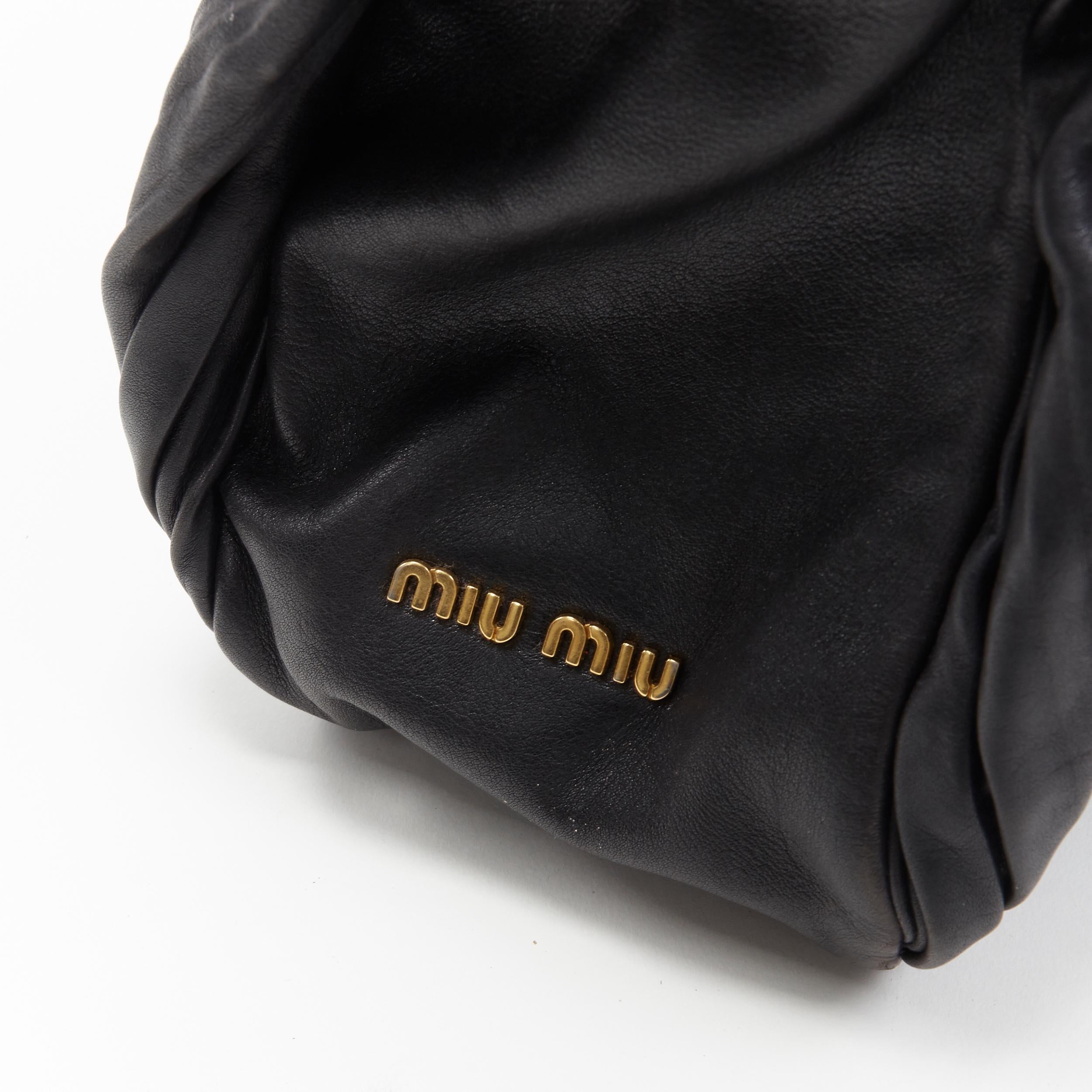 MIU MIU black pleated leather gold studded handle top zip shoulder strap bag 2