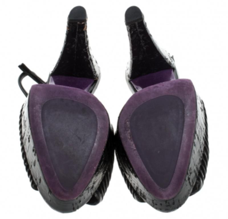 Miu miu nero, pelle plissettata, sandali con piattaforma Peep Toe Slingback misura 38,5 in vendita 2