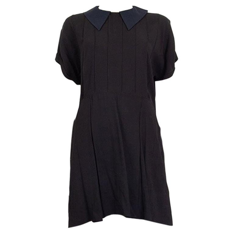 MIU MIU black Pleated Short Sleeve Shirt Dress S For Sale