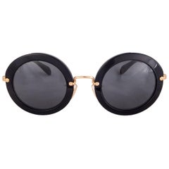 MIU MIU black Round Sunglasses grey Lenses SMU13N