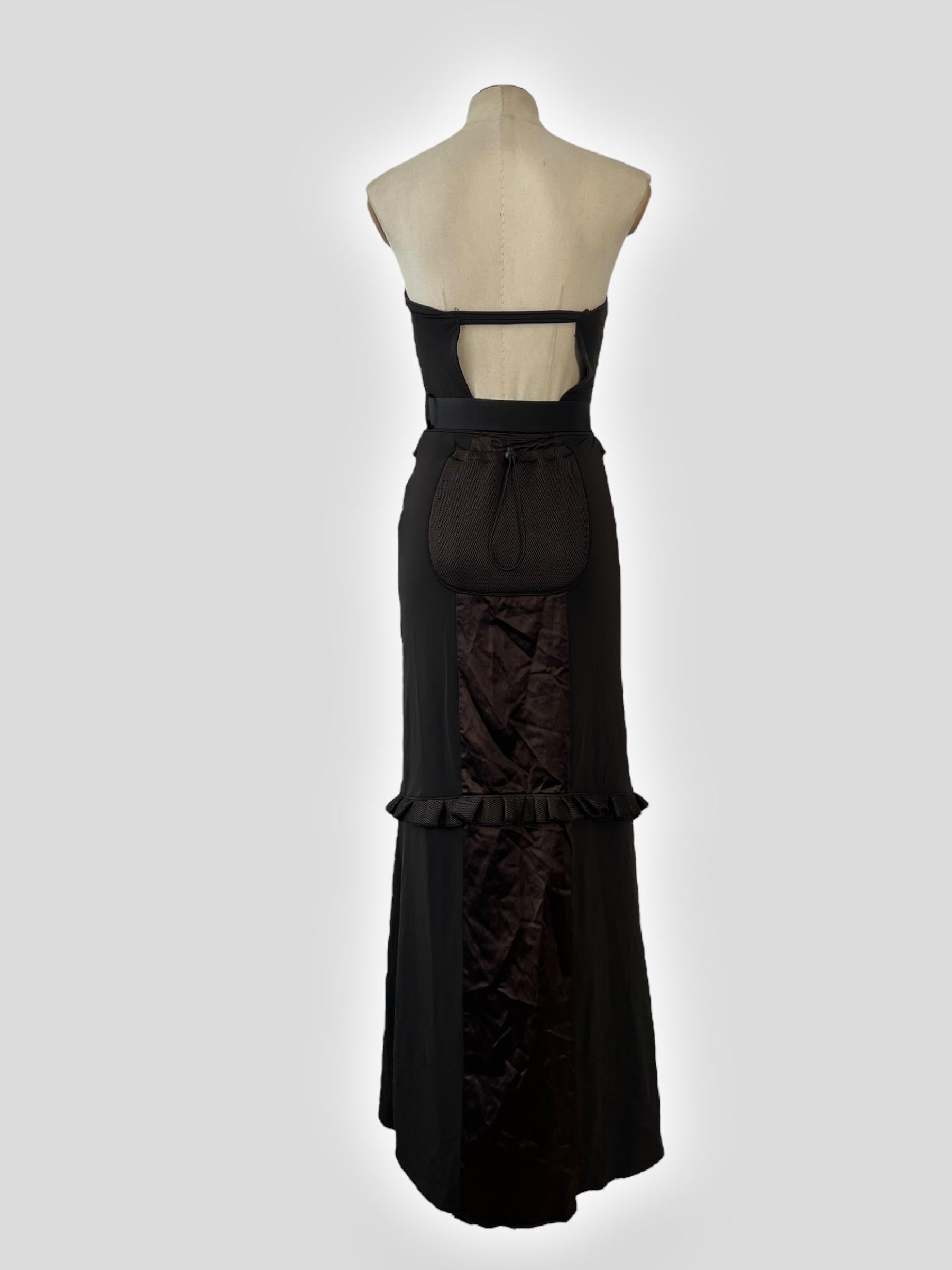 Miu Miu Black Ruffled Strapless Maxi Dress, Fall/Winter 1999 Runway For Sale 2