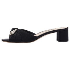 Miu Miu Black Satin and Knotted Fabric Crystal Embellished Slide Sandals Size 41