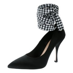 Miu Miu Black Satin Ankle Wrap Pointed Toe Pumps Size 36.5