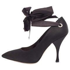 Miu Miu Black Satin Ankle Wrap Pumps Size 38.5