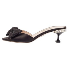 Miu Miu Black Satin Bow Crystal Embellished Slide Sandals Size 39