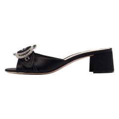 Miu Miu Black Satin Buckle Detail Crystal Embellished Slide Sandals Size 40
