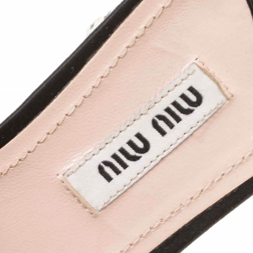 Miu Miu Black Satin Crystal Embellished Block Heel Slide Sandals Size 39 2