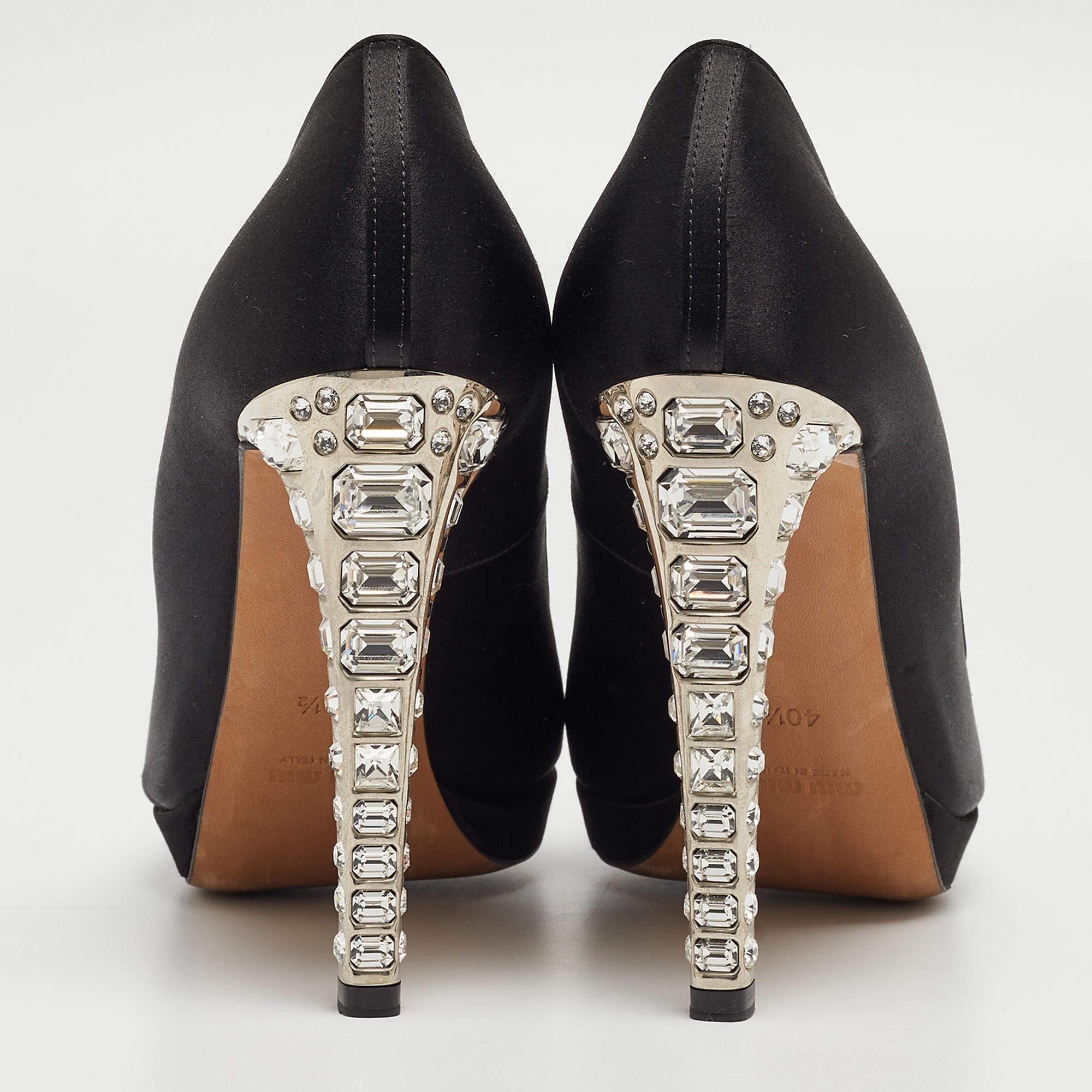 Miu Miu Black Satin Crystal Embellished Open Toe Pumps Size 40.5 1