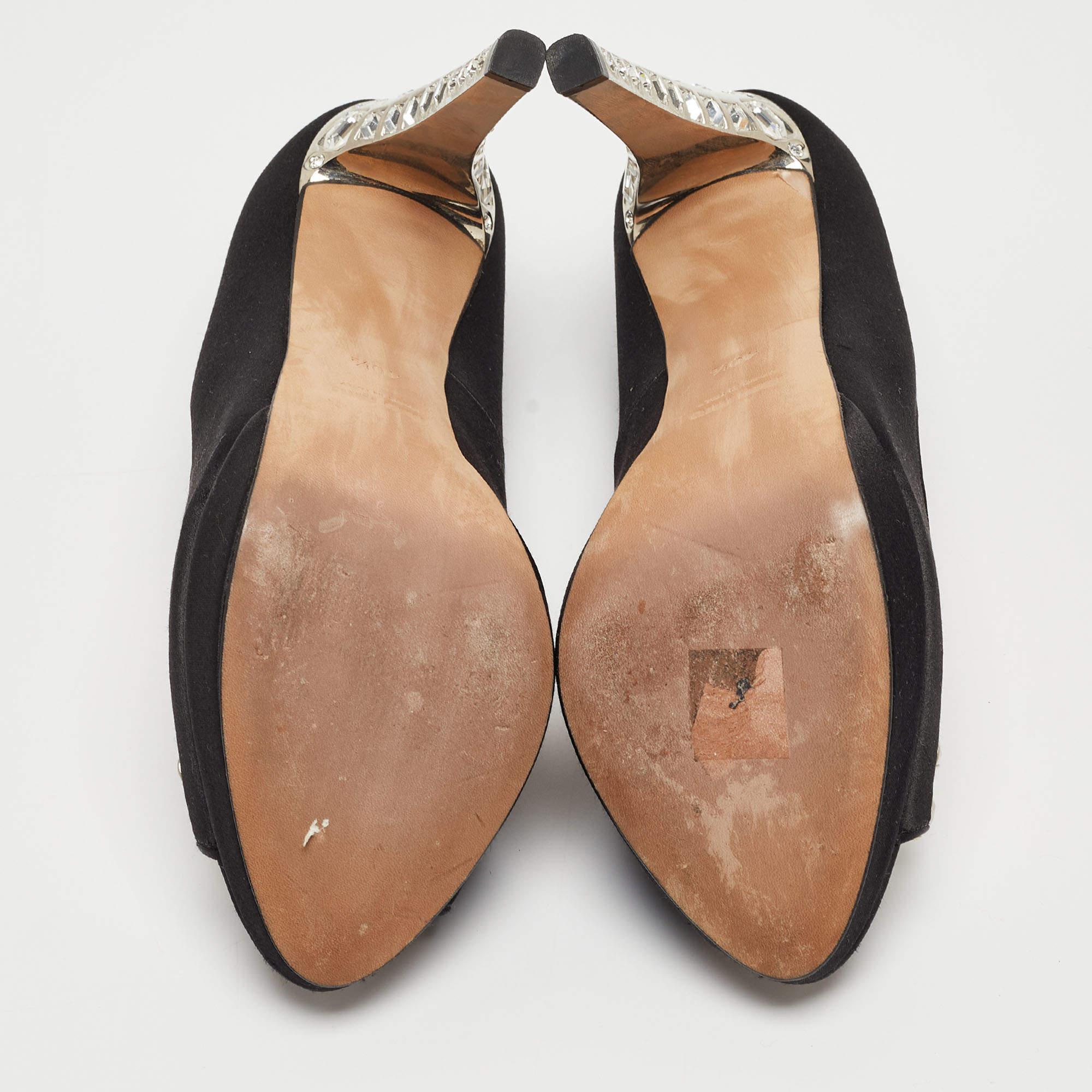 Miu Miu Black Satin Crystal Embellished Open Toe Pumps Size 40.5 2