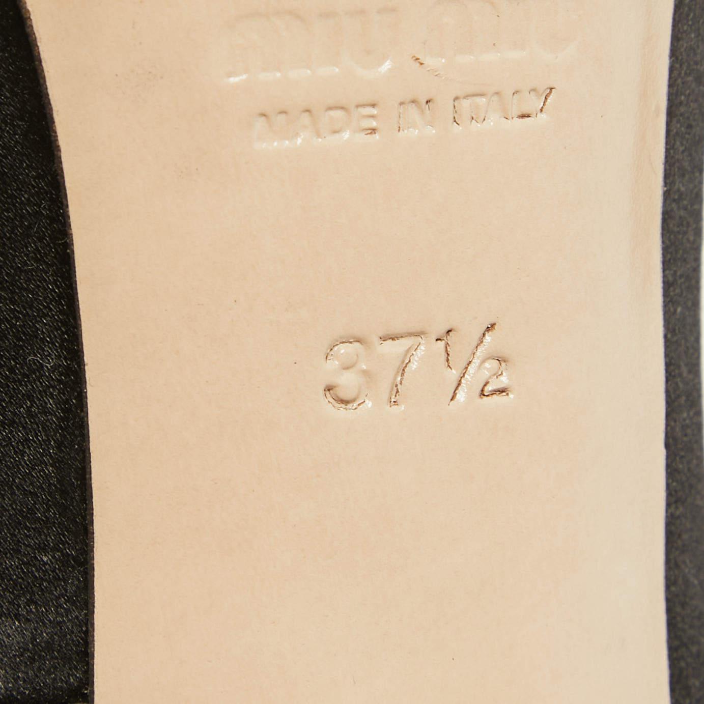 Miu Miu Black Satin Crystal Embellished Peep Toe Platform Pumps Size 37.5 3