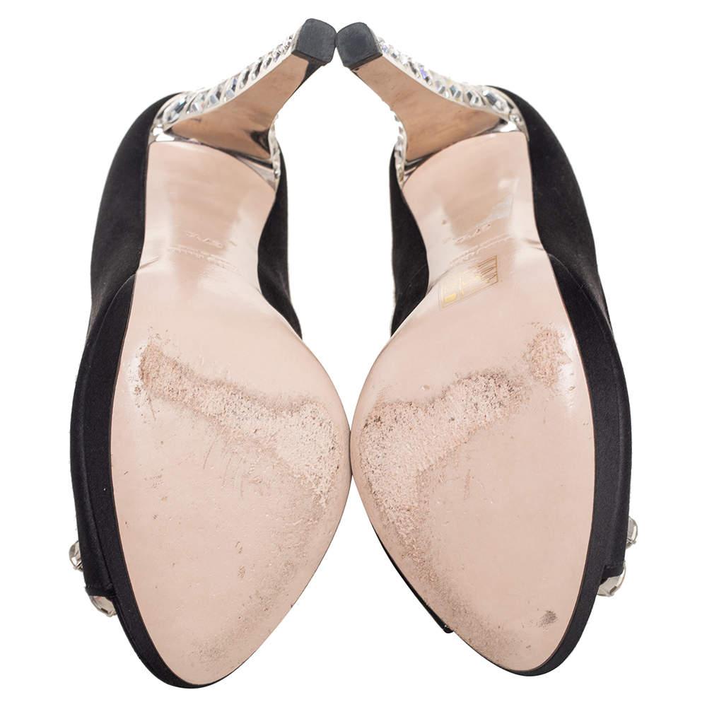 Miu Miu Black Satin Crystal Embellished Peep Toe Pumps Size 37.5 2