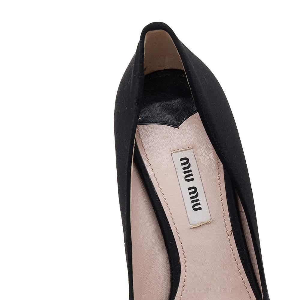 Miu Miu Black Satin Crystal Embellished Peep Toe Pumps Size 37.5 3
