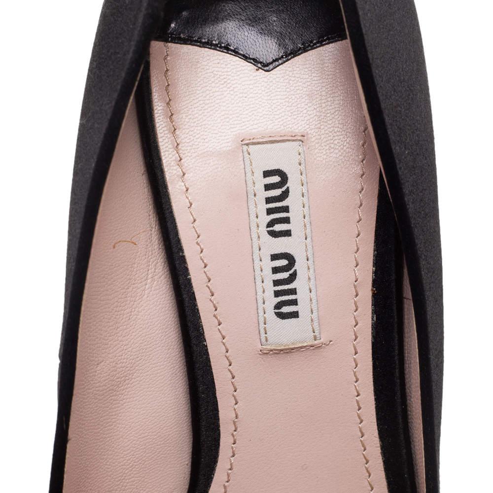 Miu Miu Black Satin Crystal Embellished Peep Toe Pumps Size 37.5 3