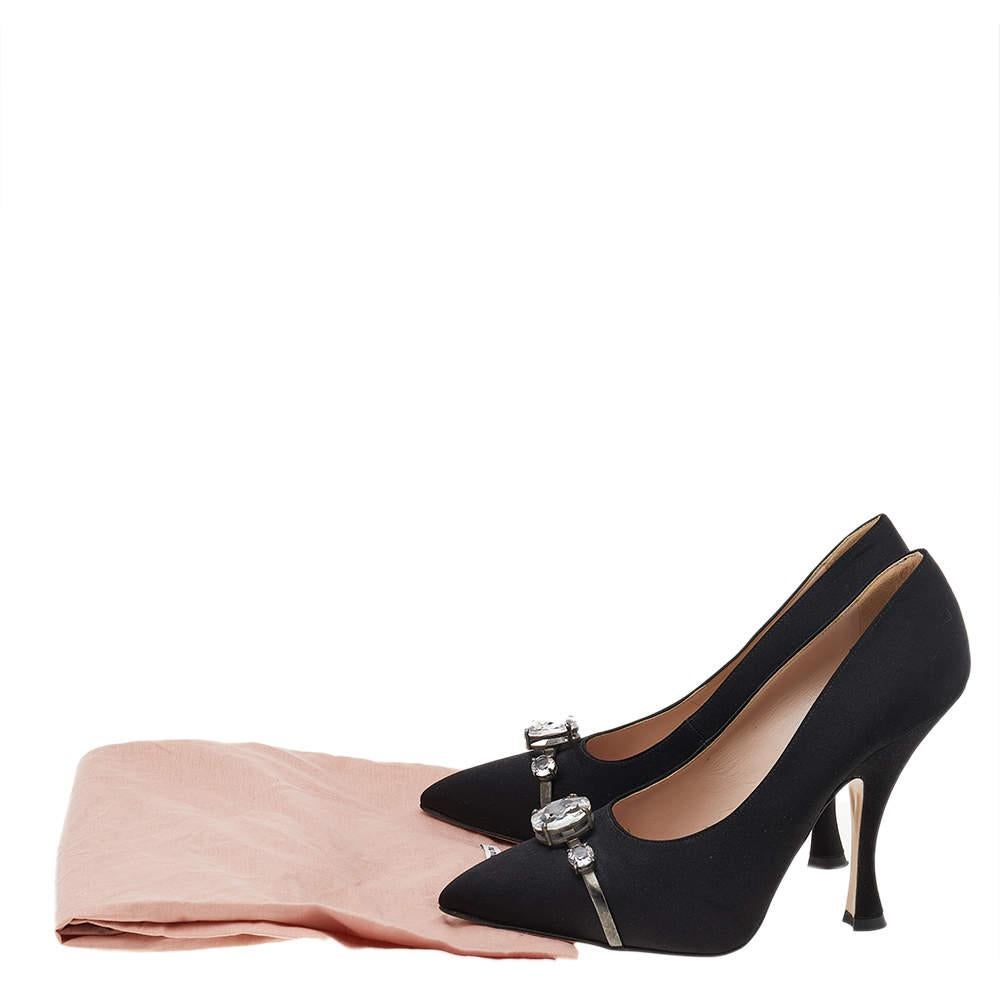 Miu Miu Black Satin Crystal Embellished Pointed Toe Pumps Size 39 4