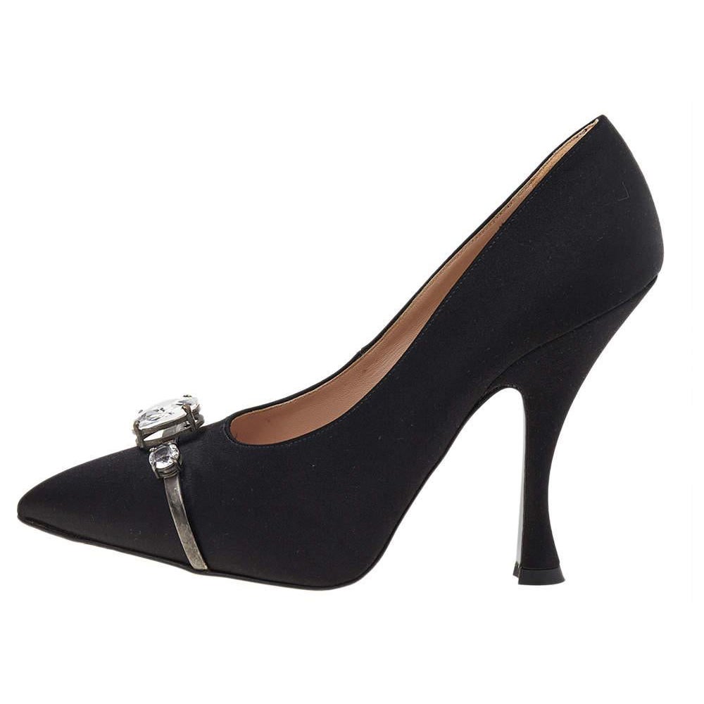 Miu Miu Black Satin Crystal Embellished Pointed Toe Pumps Size 39