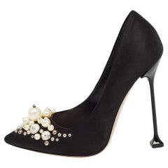 Miu Miu Black Satin Crystal Embellished Pumps Size 37