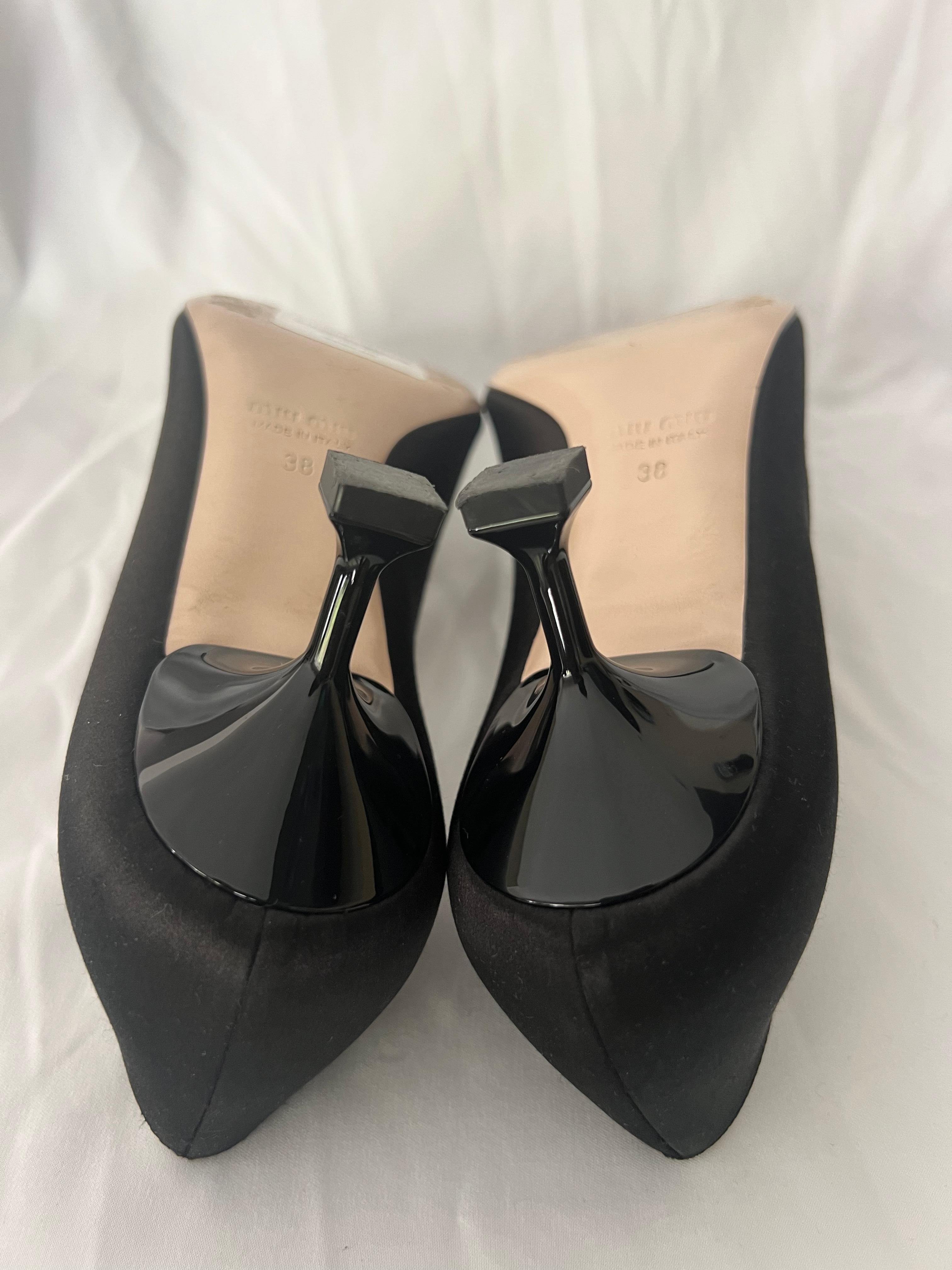 Miu Miu Black Satin & Crystal Pump Heels, Size 38 1