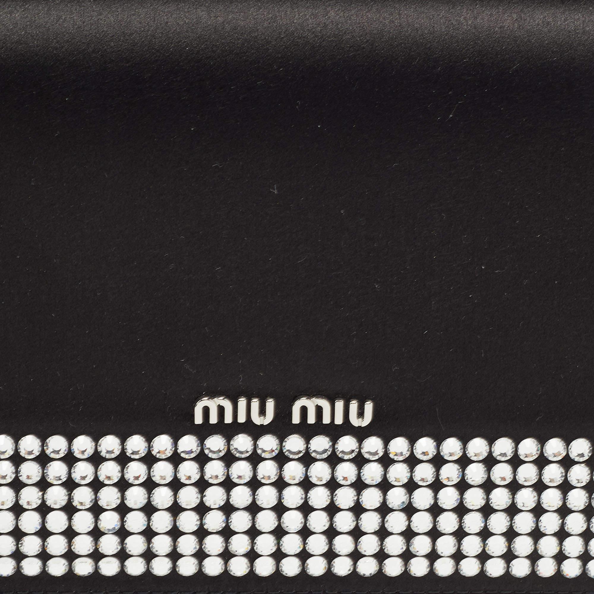 Miu Miu Black Satin Crystals Embellished Flap Clutch Bag 6