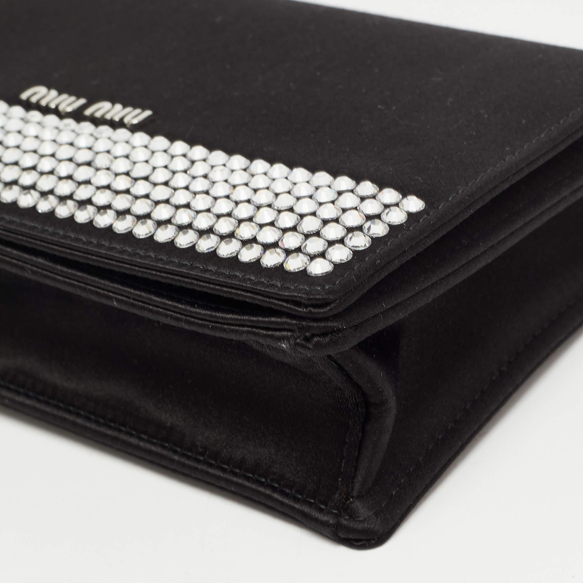 Miu Miu Black Satin Crystals Embellished Flap Clutch Bag 1