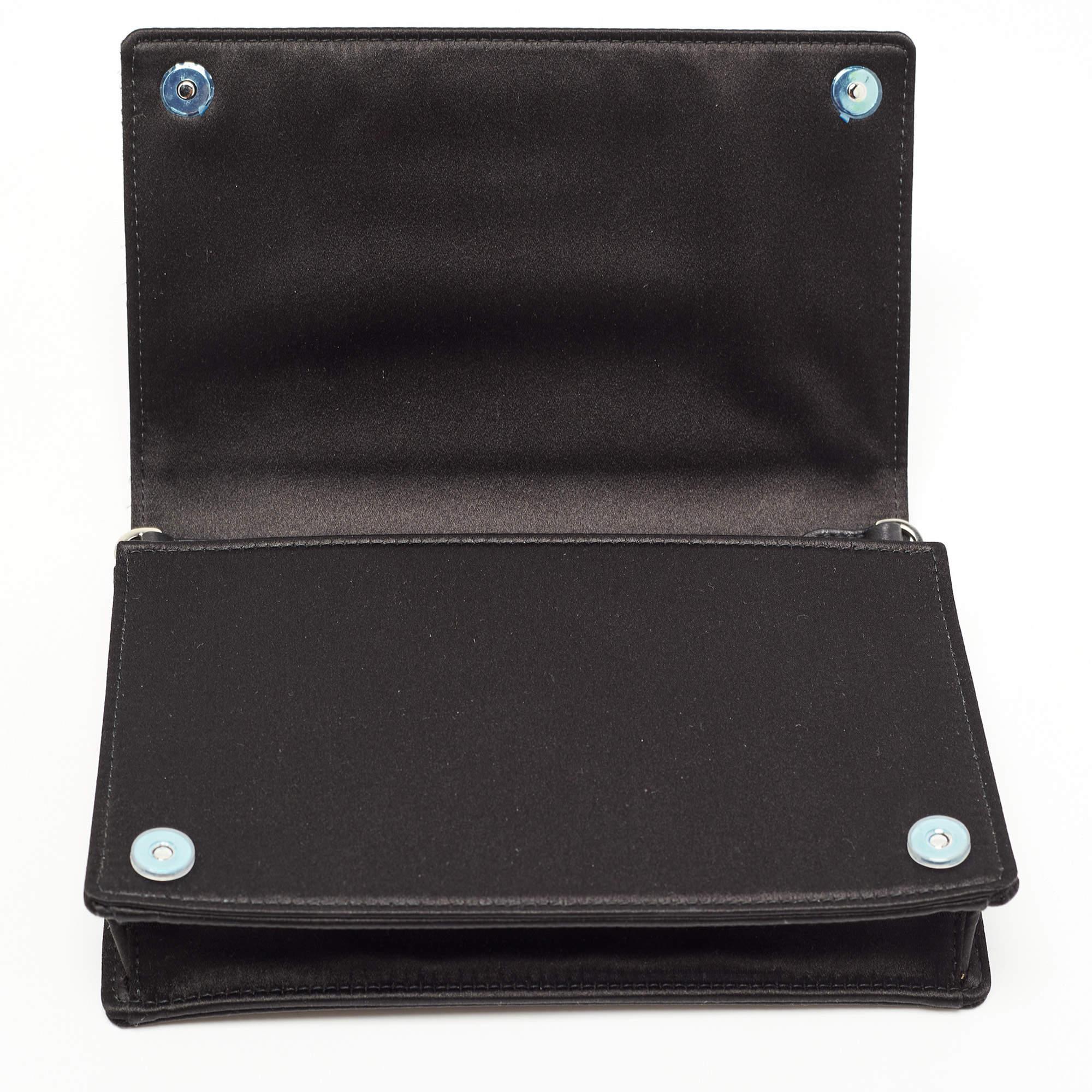 Miu Miu Black Satin Crystals Embellished Flap Clutch Bag 4