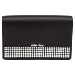 Miu Miu Black Satin Crystals Embellished Flap Clutch Bag