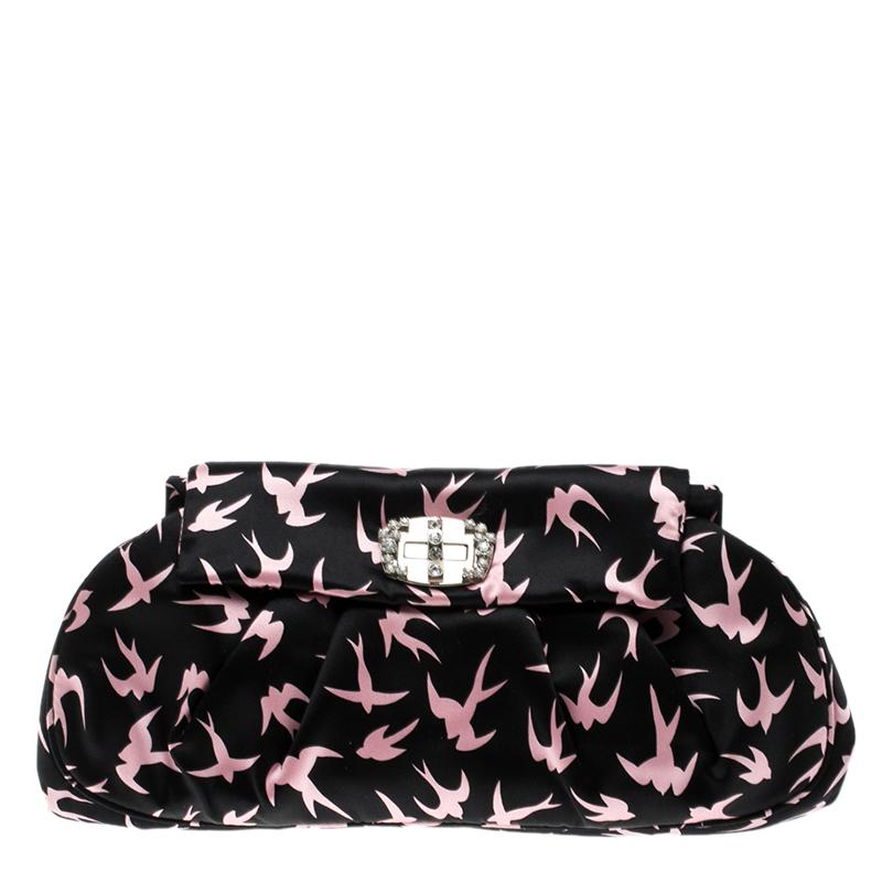 Miu Miu Black Satin Duchesse Swallow Clutch