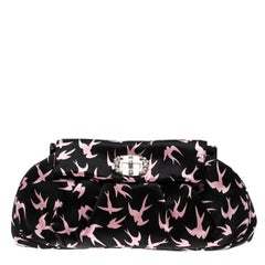 Miu Miu Black Satin Duchesse Swallow Clutch