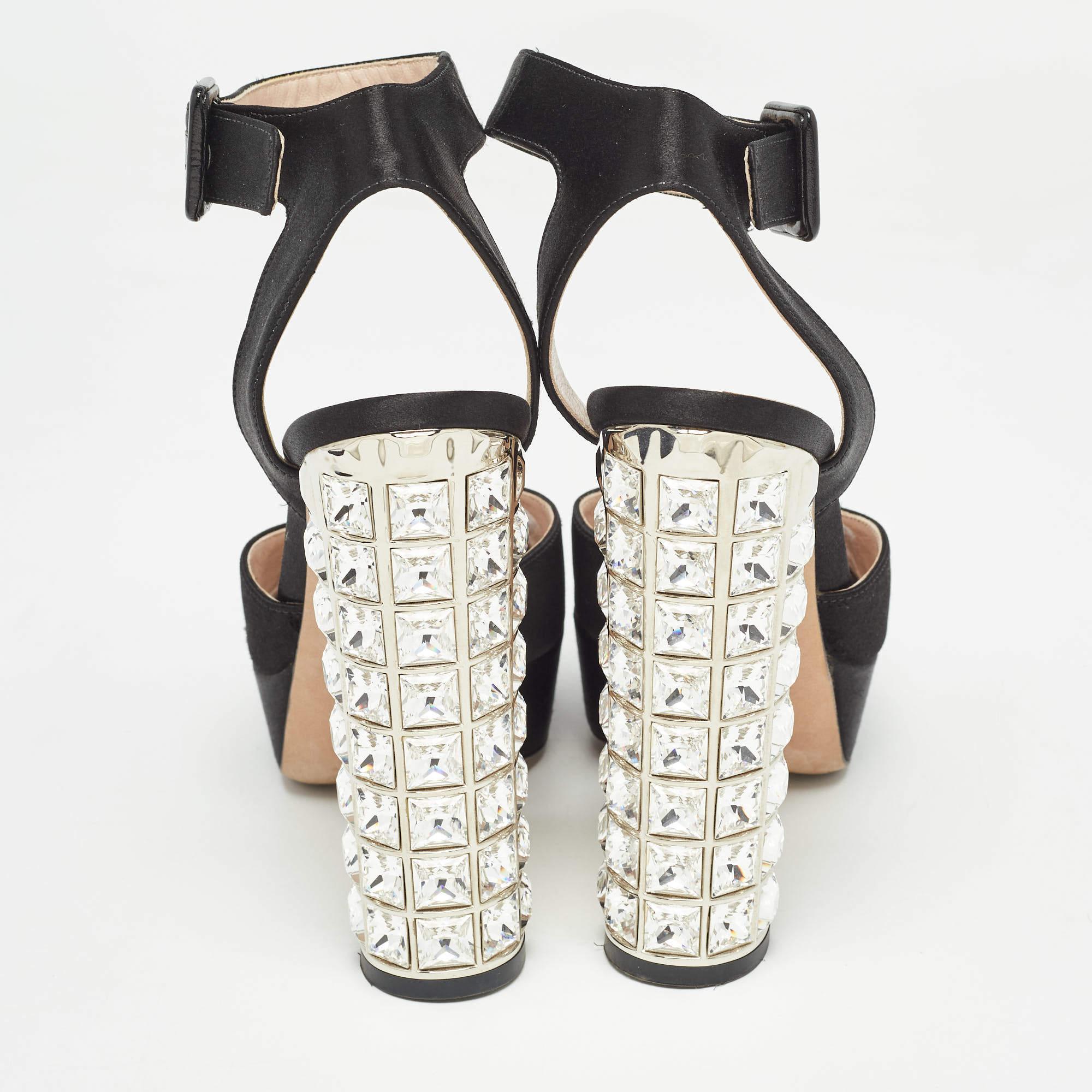 Miu Miu Black Satin Embellished Block Heel Platform Sandals Size 35.5 1