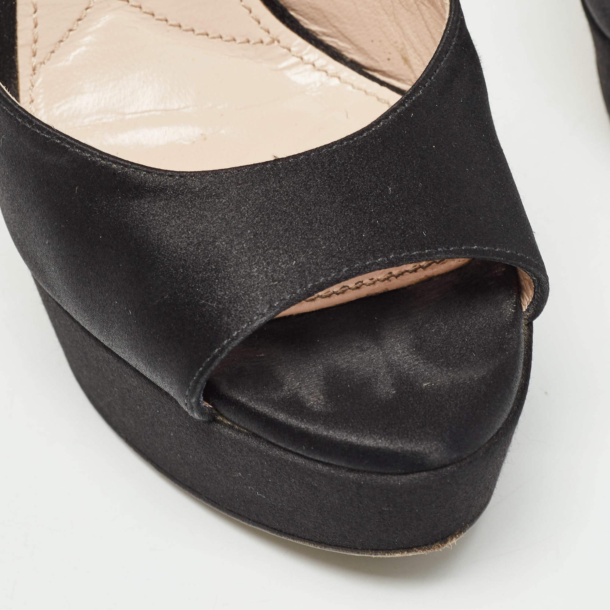 Miu Miu Black Satin Embellished Block Heel Platform Sandals Size 35.5 3