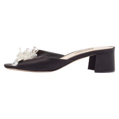 Miu Miu Black Satin Embellished Slide Sandals Size 38.5