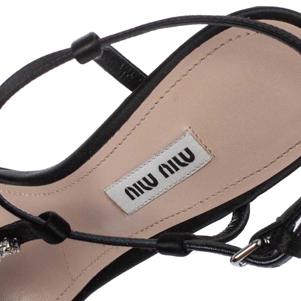 Miu Miu Black Satin Embellished T-strap Sandal Size 37 1