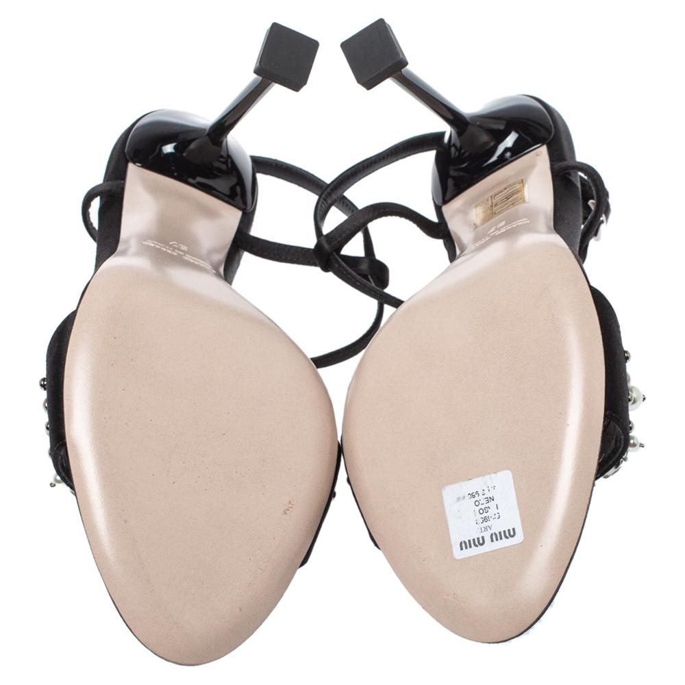 Miu Miu Black Satin Embellished T-strap Sandal Size 37 3