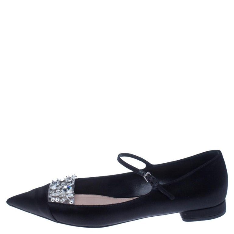 Miu Miu Black Satin Jewel Embellished Ballet Flats Size 39 at 1stDibs