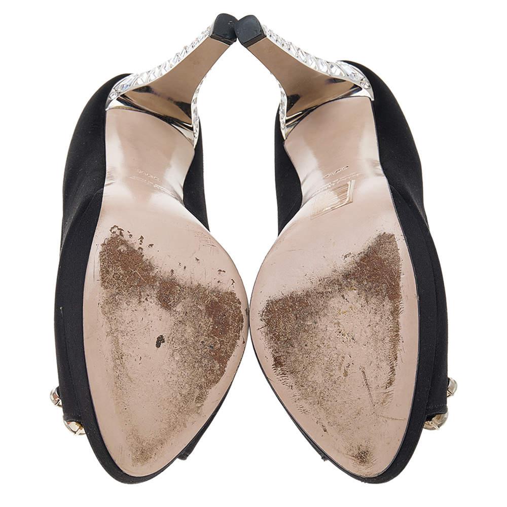 Miu Miu Black Satin Jewel Embellished Peep Toe Platform Pumps Size 39.5 2