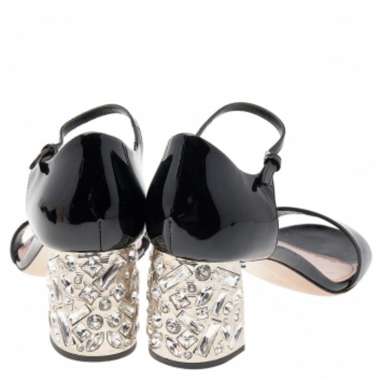 Miu Miu Black Satin Jewel Embellished Peep Toe Platform Pumps Size 39.5 2