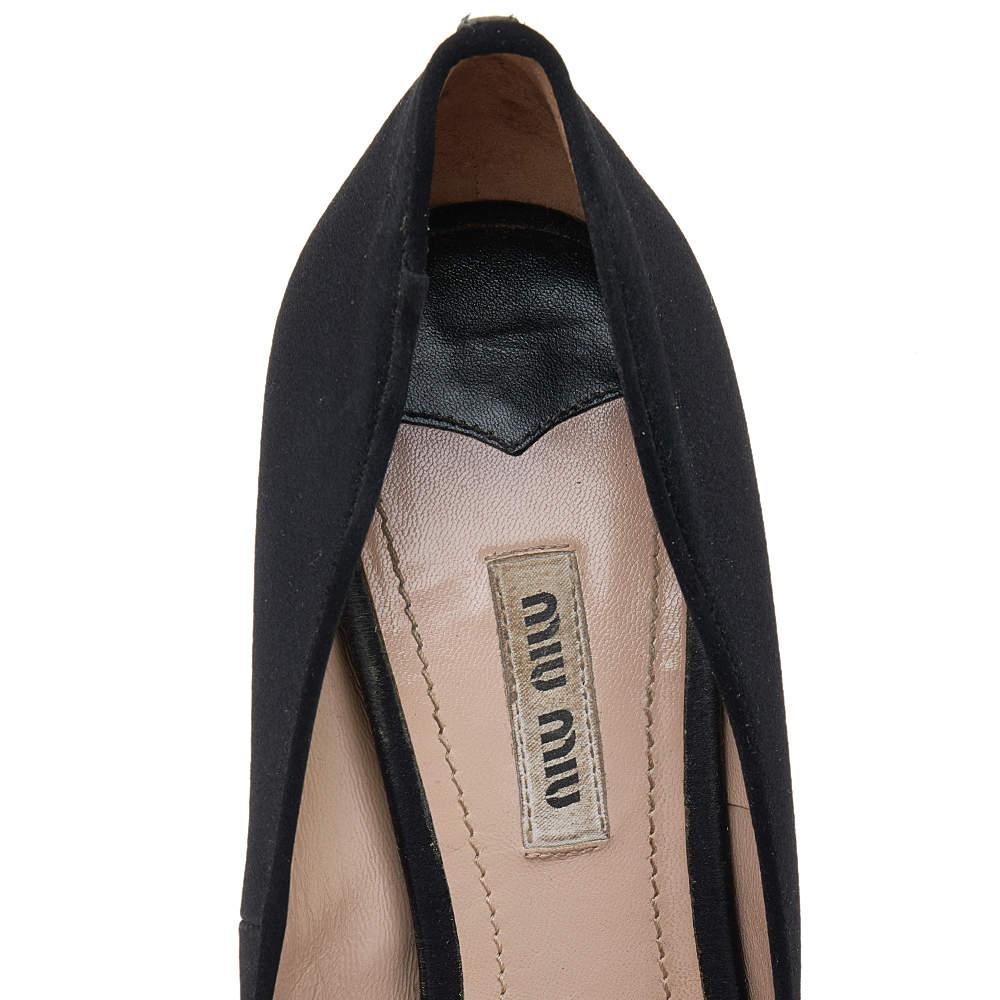 Miu Miu Black Satin Jewel Embellished Peep Toe Platform Pumps Size 39.5 3