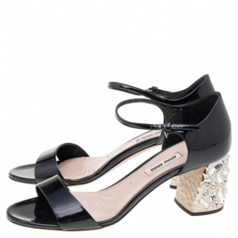 Miu Miu Black Satin Jewel Embellished Peep Toe Platform Pumps Size 39.5 3