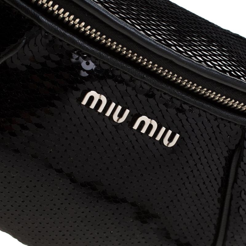 Women's Miu Miu Black Sequins Leather Belt-Bag