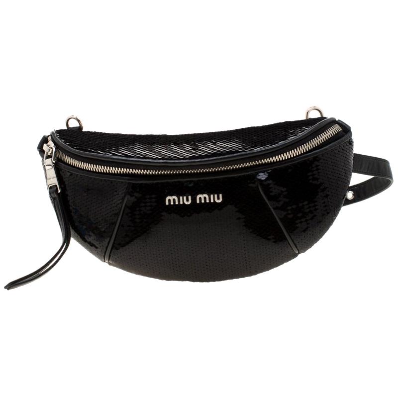 Miu Miu Black Sequins Leather Belt-Bag