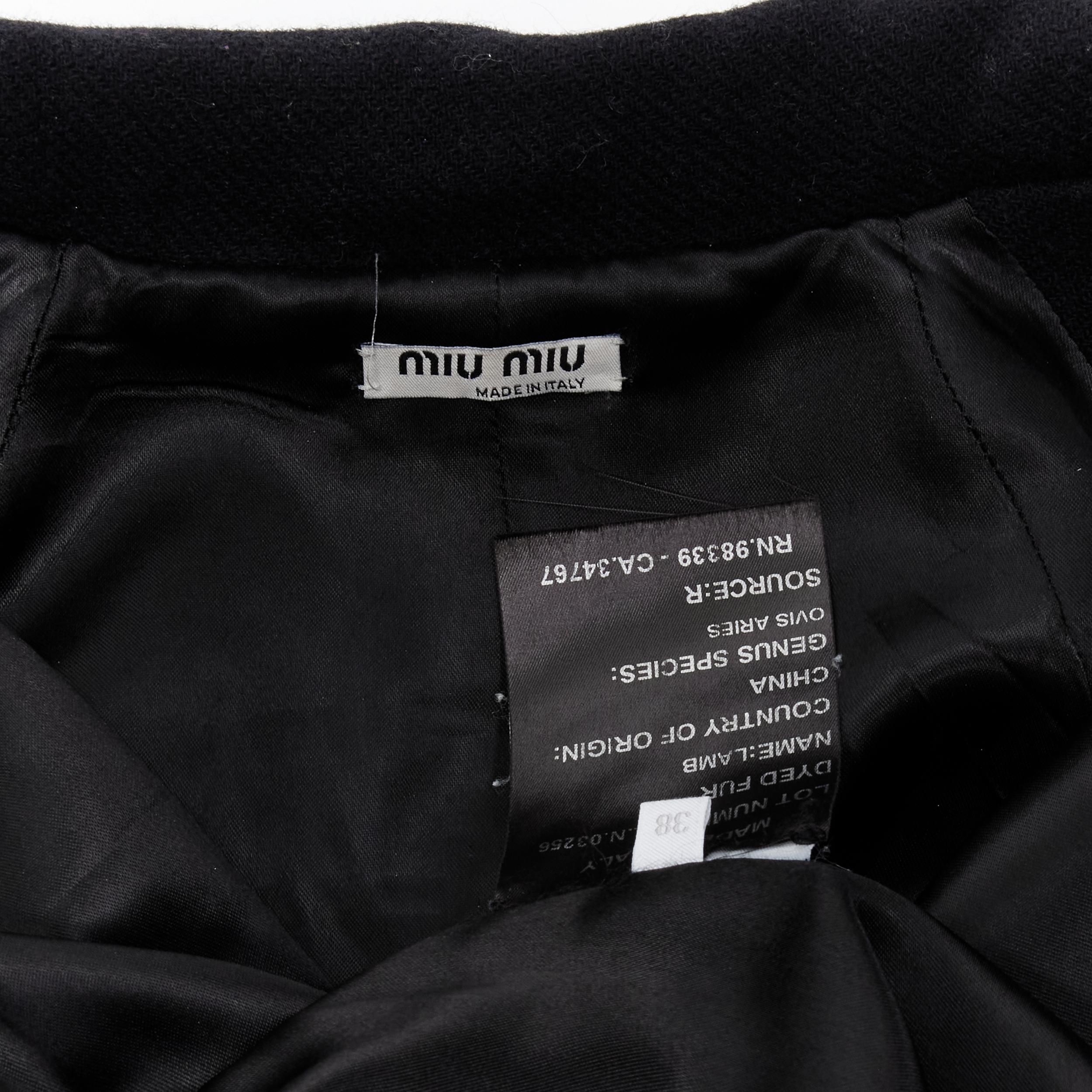 MIU MIU black shearling attached fur shawl long wool coat IT38 XS 6