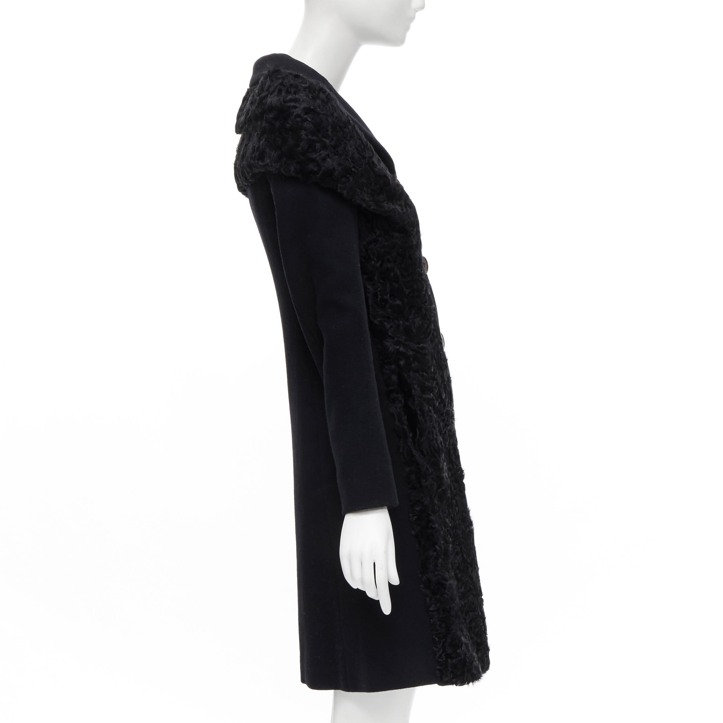 MIU MIU black shearling attached fur shawl long wool coat IT38 XS In Excellent Condition In Hong Kong, NT