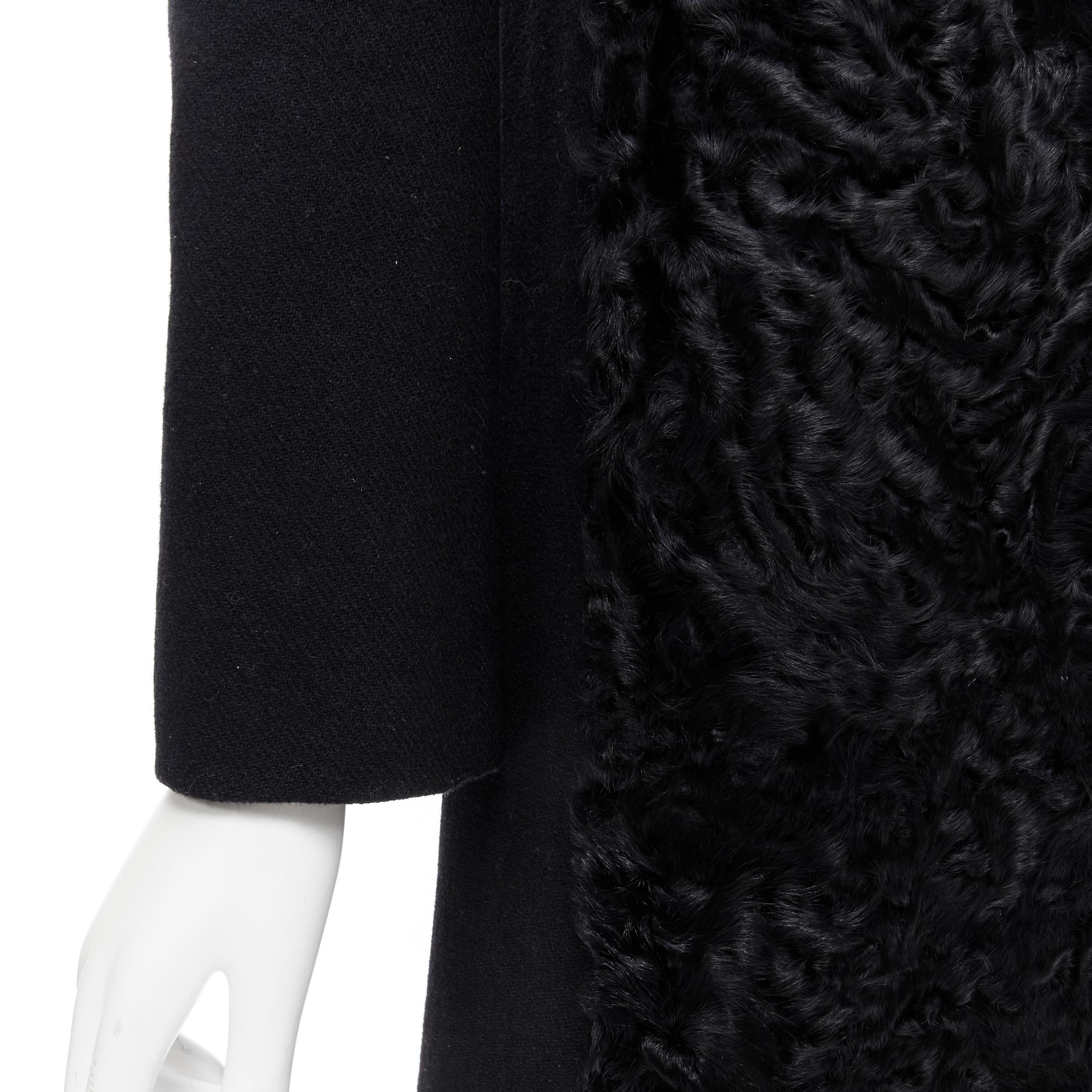 MIU MIU black shearling attached fur shawl long wool coat IT38 XS 2