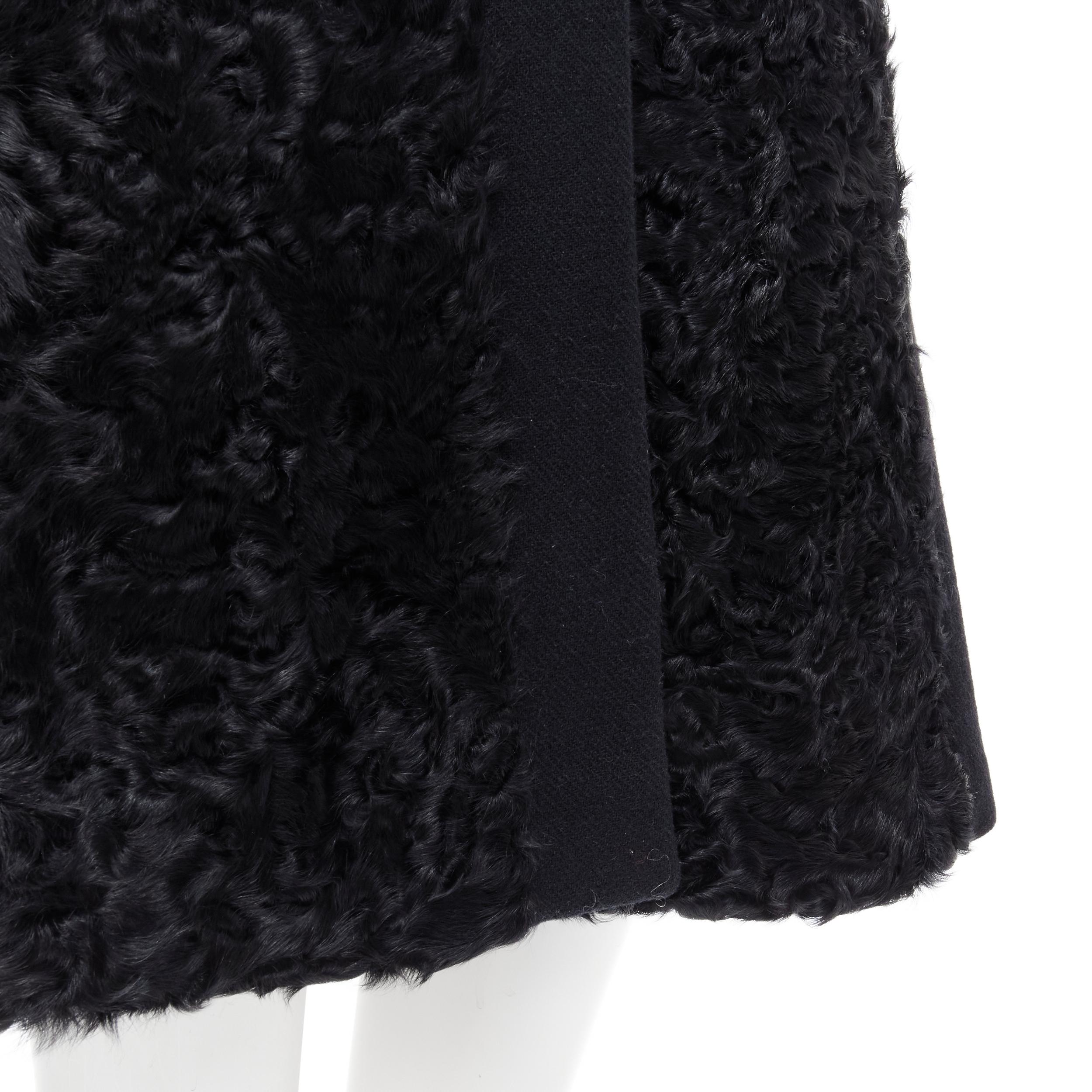 MIU MIU black shearling attached fur shawl long wool coat IT38 XS 4
