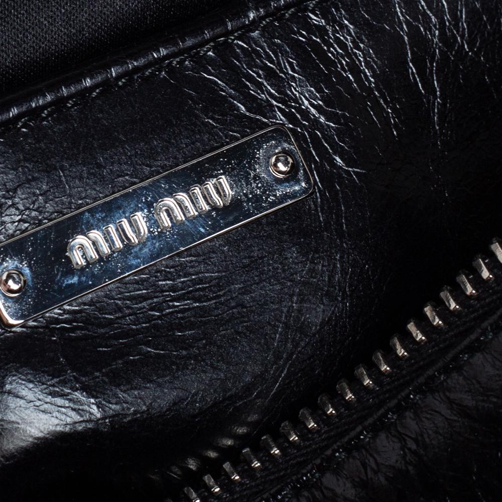 Miu Miu Black Shine Matelasse Leather Double Zip Crossbody Bag 6