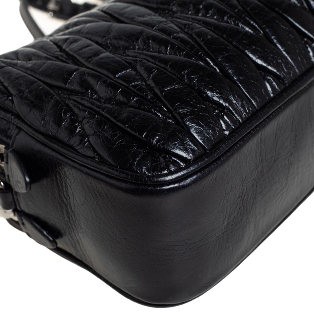 Miu Miu Black Shine Matelasse Leather Double Zip Crossbody Bag 3